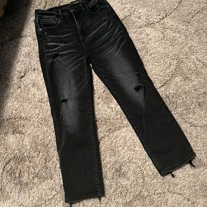 Risen black distressed high waist straight leg jean